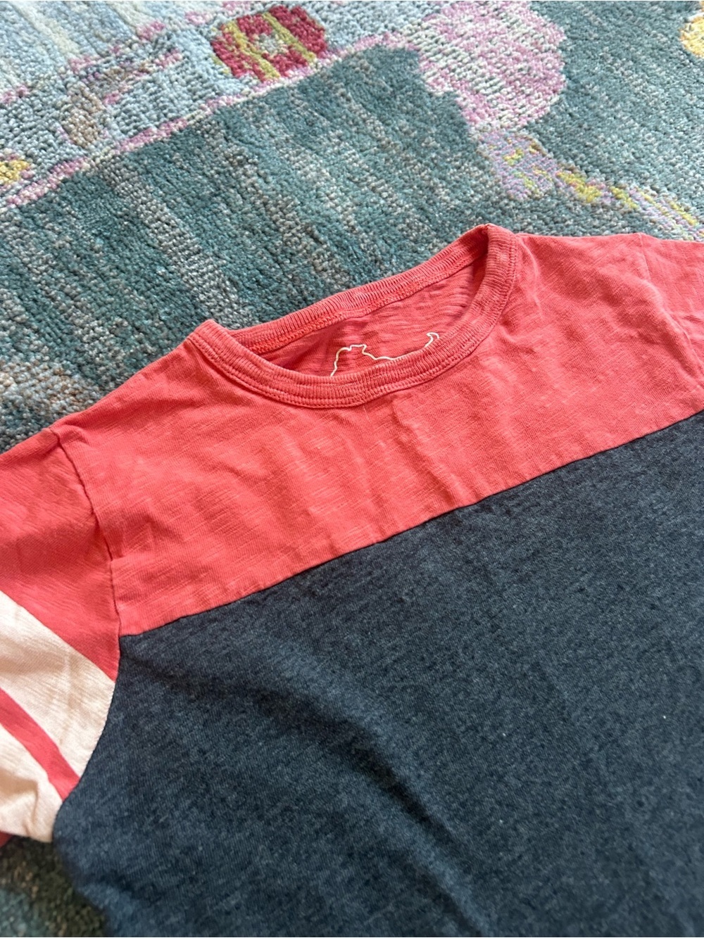 Mini Boden Kids Colorblock Short Sleeve Tee - Coral & Charcoal - Picture 2 of 5